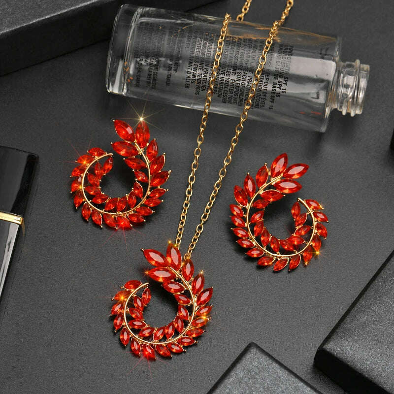 KIMLUD, ZOSHI Fashion Women Jewelry Set New Design Luxury Zircon Olive Branch Earrings and Pendant Necklace Sets Wedding Jewelry Set, KIMLUD Womens Clothes