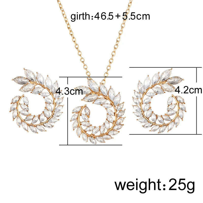 KIMLUD, ZOSHI Fashion Women Jewelry Set New Design Luxury Zircon Olive Branch Earrings and Pendant Necklace Sets Wedding Jewelry Set, KIMLUD Womens Clothes