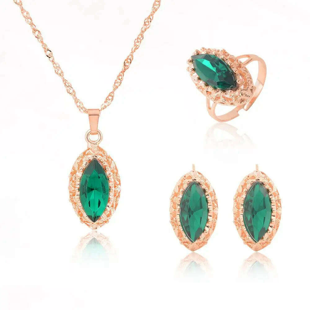 KIMLUD, ZOSHI Fashion Women Jewelry Set New Design Luxury Zircon Olive Branch Earrings and Pendant Necklace Sets Wedding Jewelry Set, F160, KIMLUD APPAREL - Womens Clothes