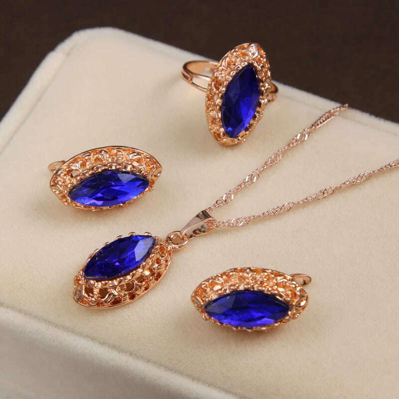 KIMLUD, ZOSHI Fashion Women Jewelry Set New Design Luxury Zircon Olive Branch Earrings and Pendant Necklace Sets Wedding Jewelry Set, F166, KIMLUD APPAREL - Womens Clothes