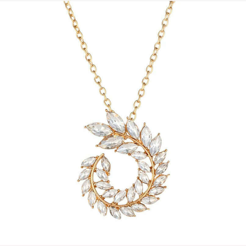 KIMLUD, ZOSHI Fashion Women Jewelry Set New Design Luxury Zircon Olive Branch Earrings and Pendant Necklace Sets Wedding Jewelry Set, XL1719, KIMLUD APPAREL - Womens Clothes