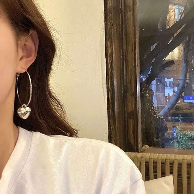 KIMLUD, ZOSHI Personality Big Circle Heart Pendant Earrings for Women Fashion Korean Earrings Girls Jewelry New Design Simple Earrings, KIMLUD Womens Clothes