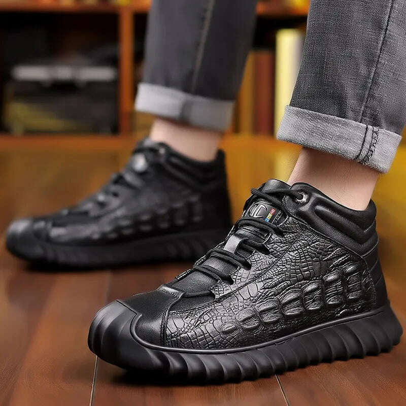 ZXRYXGS Winter Top Layer Cowhide Boots Wool Warm Comfort Casual Sneaker Snow Boots Trendy Black Mens Footwear - KIMLUD