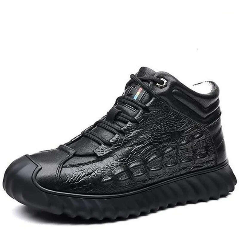 ZXRYXGS Winter Top Layer Cowhide Boots Wool Warm Comfort Casual Sneaker Snow Boots Trendy Black Mens Footwear - KIMLUD