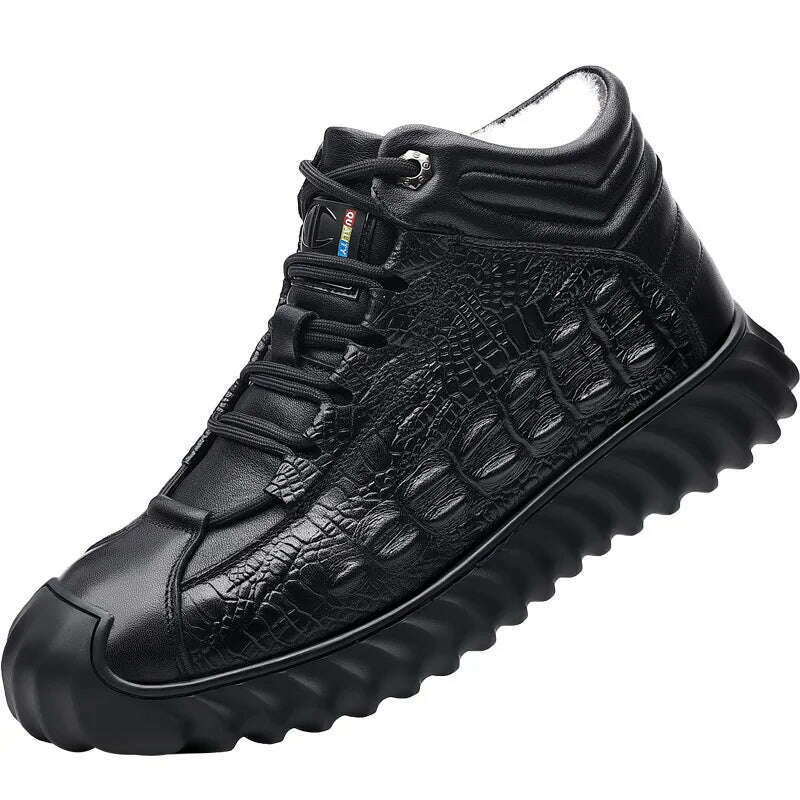 ZXRYXGS Winter Top Layer Cowhide Boots Wool Warm Comfort Casual Sneaker Snow Boots Trendy Black Mens Footwear - KIMLUD