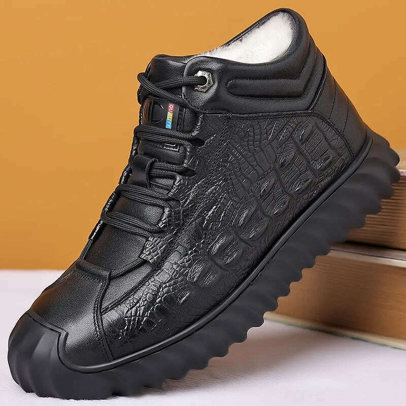 ZXRYXGS Winter Top Layer Cowhide Boots Wool Warm Comfort Casual Sneaker Snow Boots Trendy Black Mens Footwear - KIMLUD