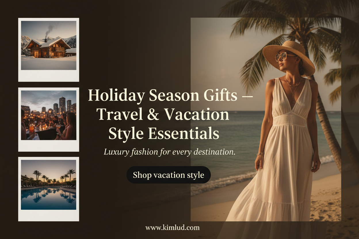 Holiday season travel fashion gifts — elegant woman in white maxi dress at tropical resort | KIMLUD File name: