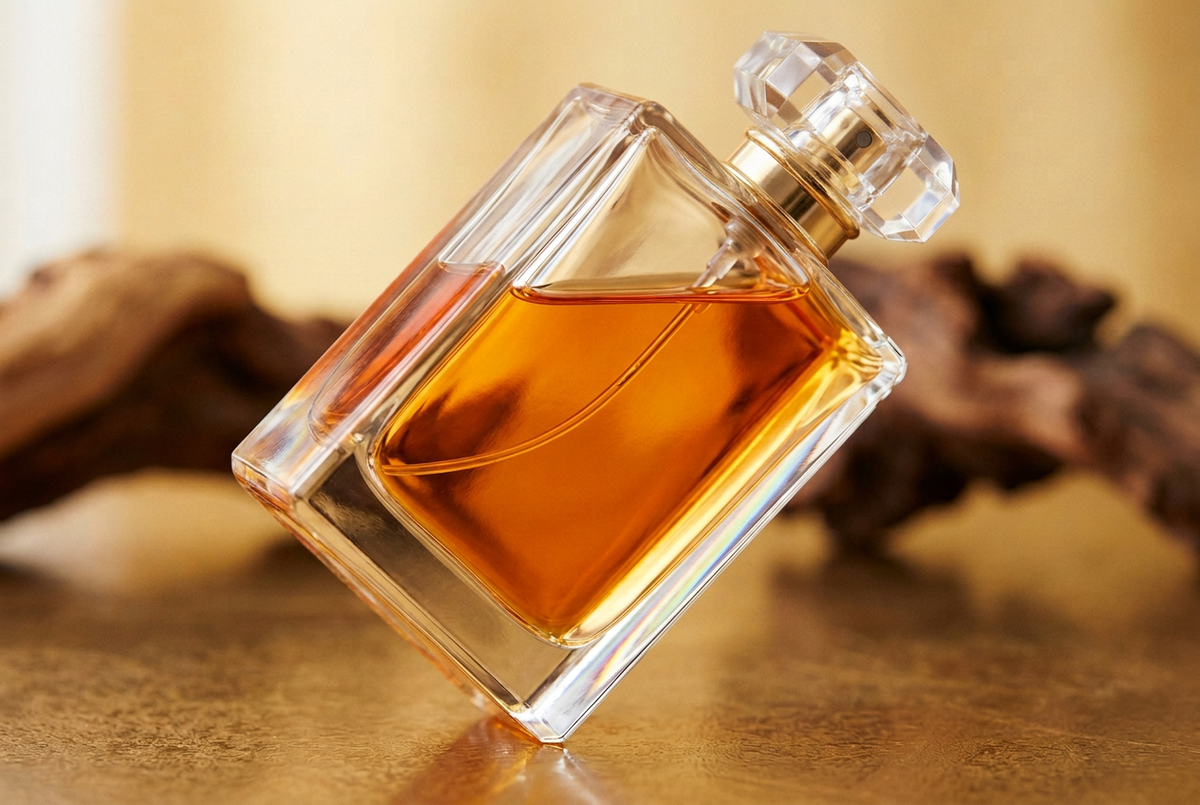 Amber perfume bottle with crystal cap