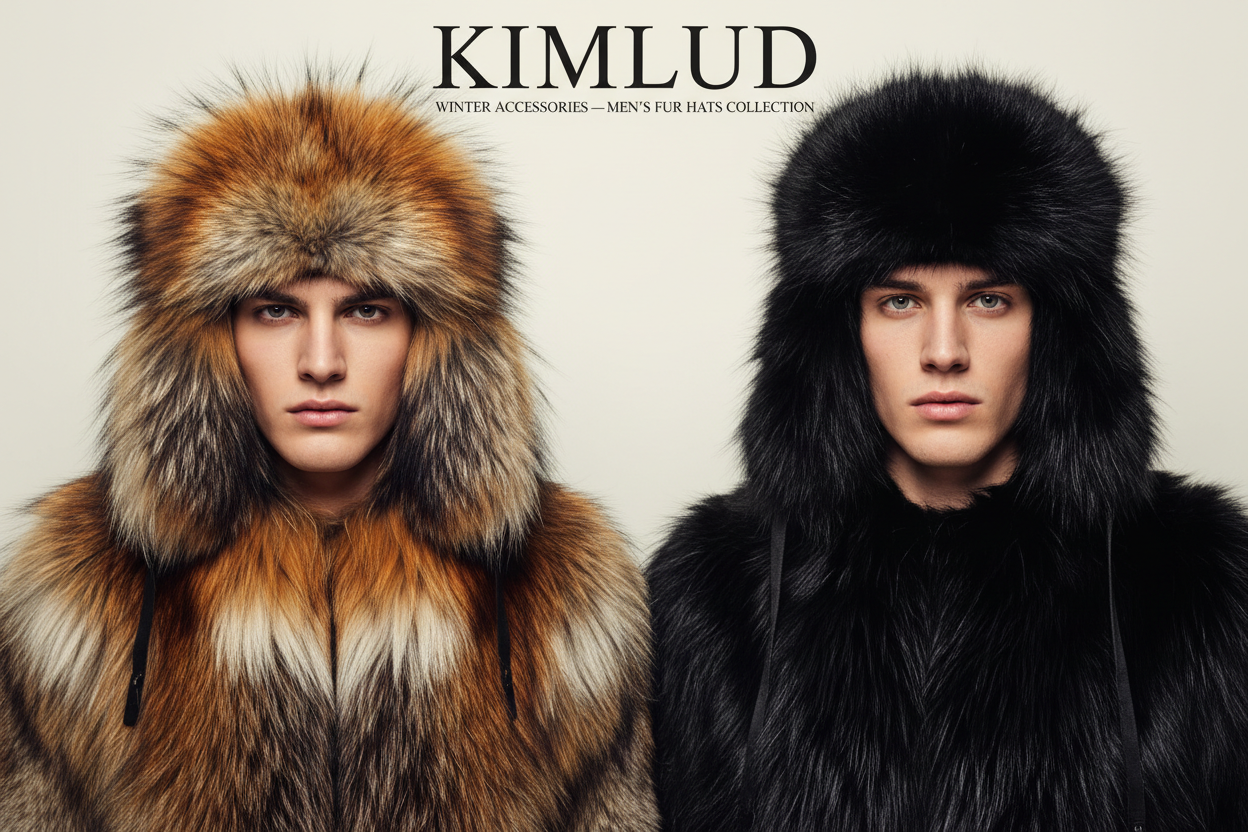 KIMLUD Men's Winter Fur Hats — Hyper-Realistic Fox Fur Editorial