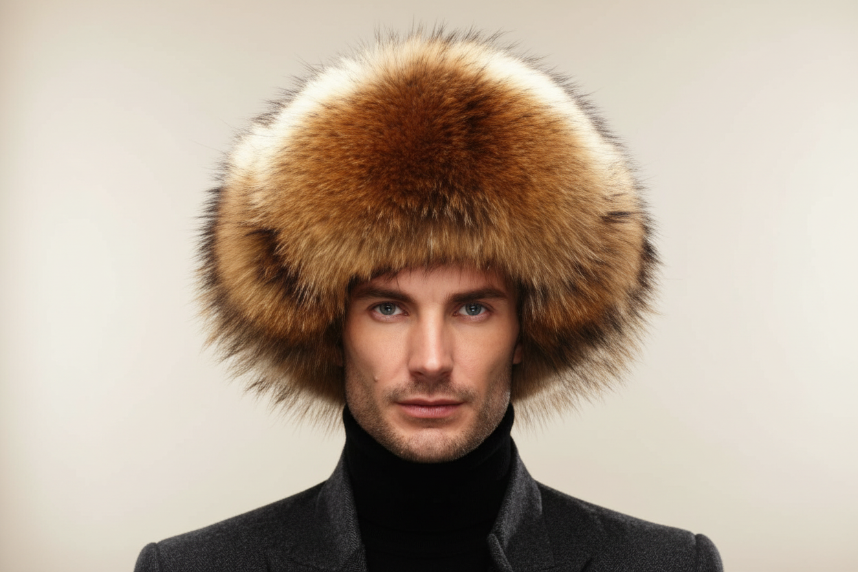 KIMLUD Winter Fur Hat Golden Brown Cossack Men