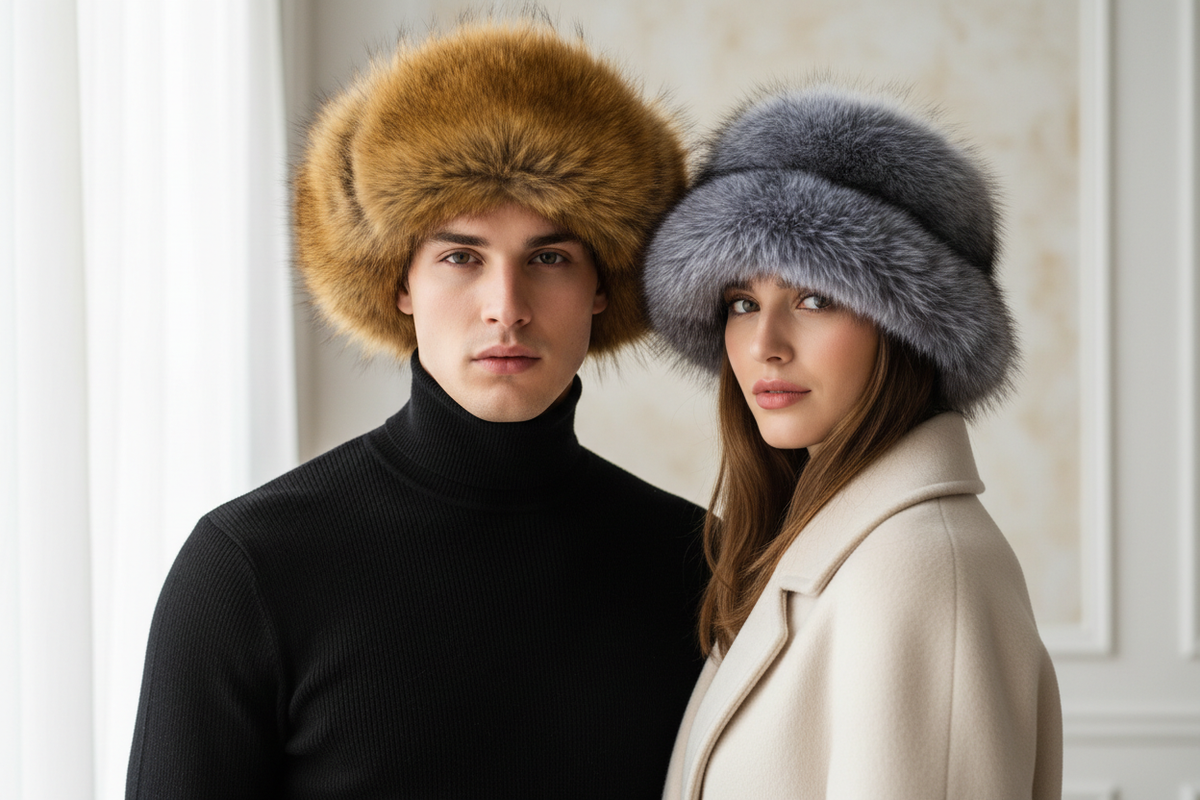KIMLUD Winter Fur Hats — Young Couple Luxury Editorial Hero