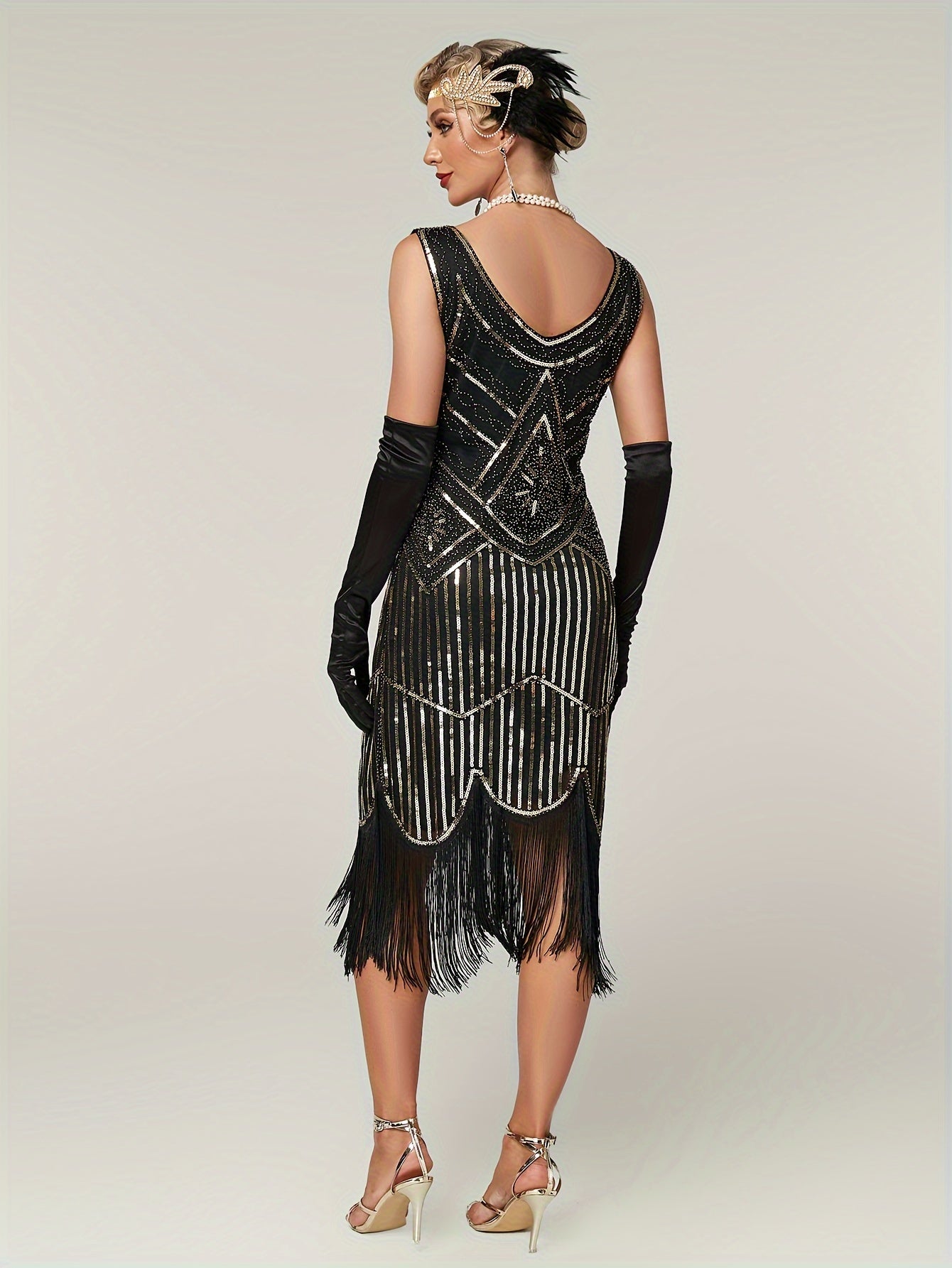 Sequined Fringe Hem Tank Dress, Vintage Sleeveless Bodycon Dress For Banquet & Party, Women's Clothing