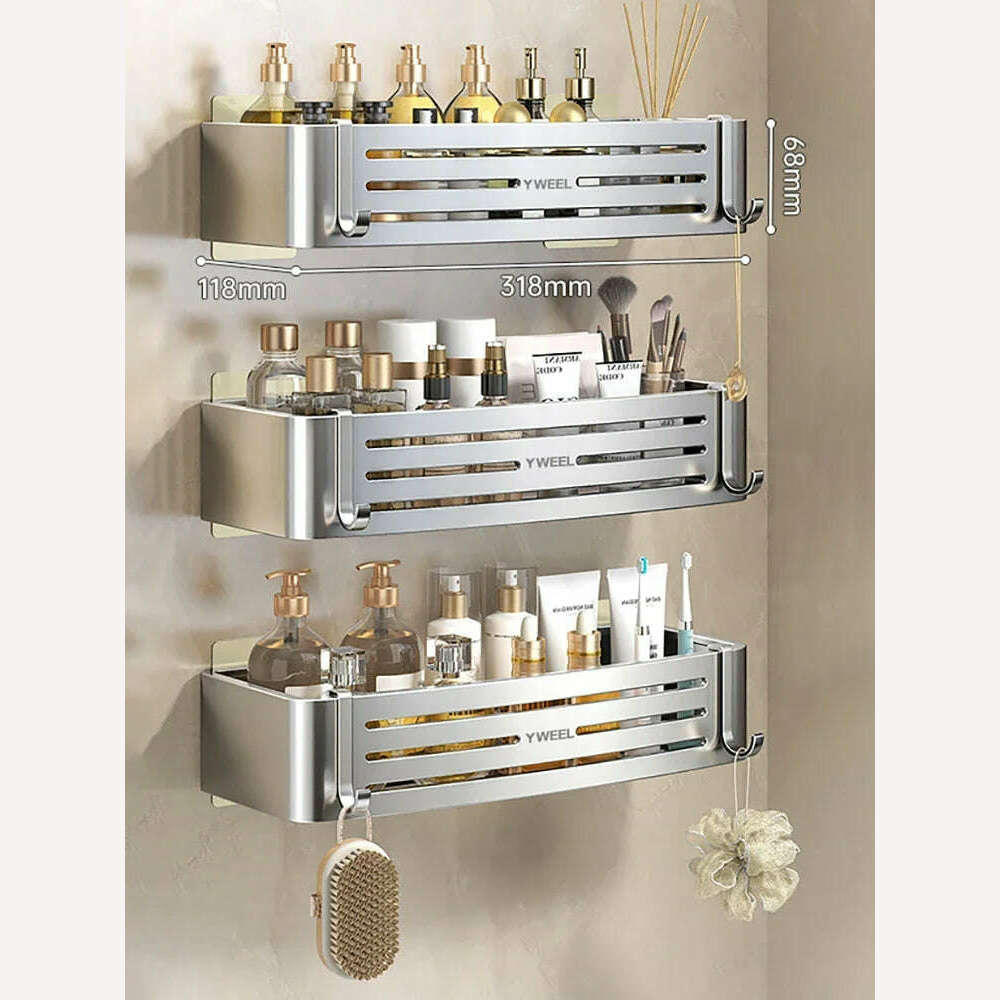 KIMLUD, 1-3 Floors Wall Mounted No Drill Bathroom Shelf Shower Shelf Makeup Organizer Shelf Shampoo Stand Bathroom Accessories, Silver A-3 PCS, KIMLUD APPAREL - Womens Clothes