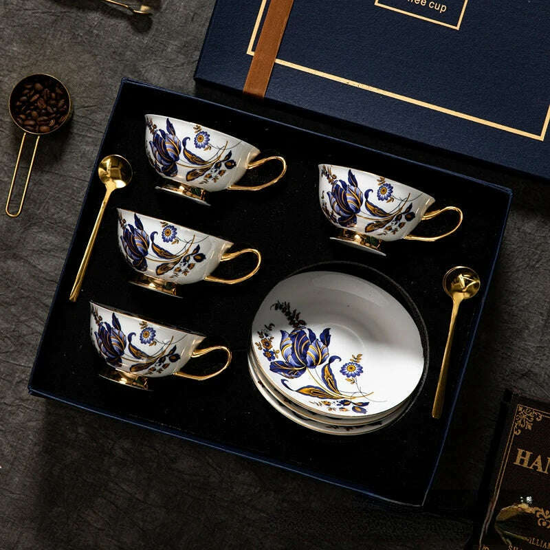 KIMLUD, 1 set Luxury Set Home Ceramic Bone Porcelain British Tea Cup Black Tea Cup Luxury Gift Coffee Mugs European Coffee Cup, D, KIMLUD Womens Clothes