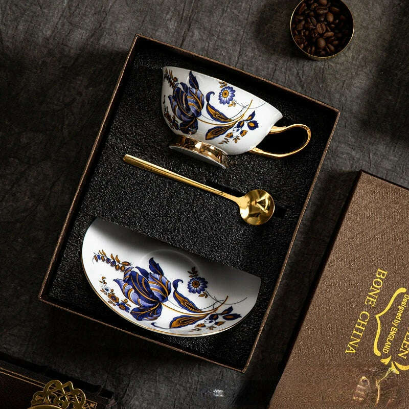 1 set Luxury Set Home Ceramic Bone Porcelain British Tea Cup Black Tea Cup Luxury Gift Coffee Mugs European Coffee Cup - KIMLUD