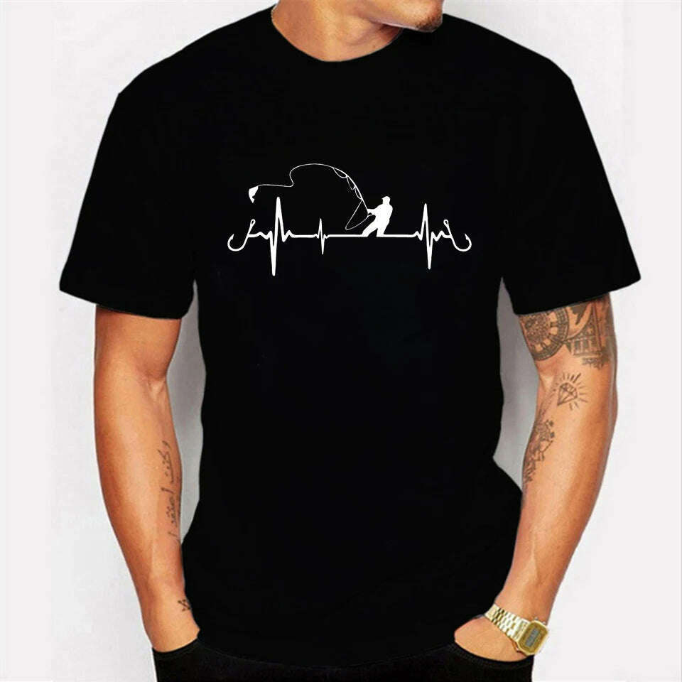 KIMLUD, 100% Cotton Funny T-Shirt Fishing Heartbeat Male Vintage Graphic Tshirt Men Novelty Streetwear T Shirt Men Homme Men's Clothes, KIMLUD Womens Clothes