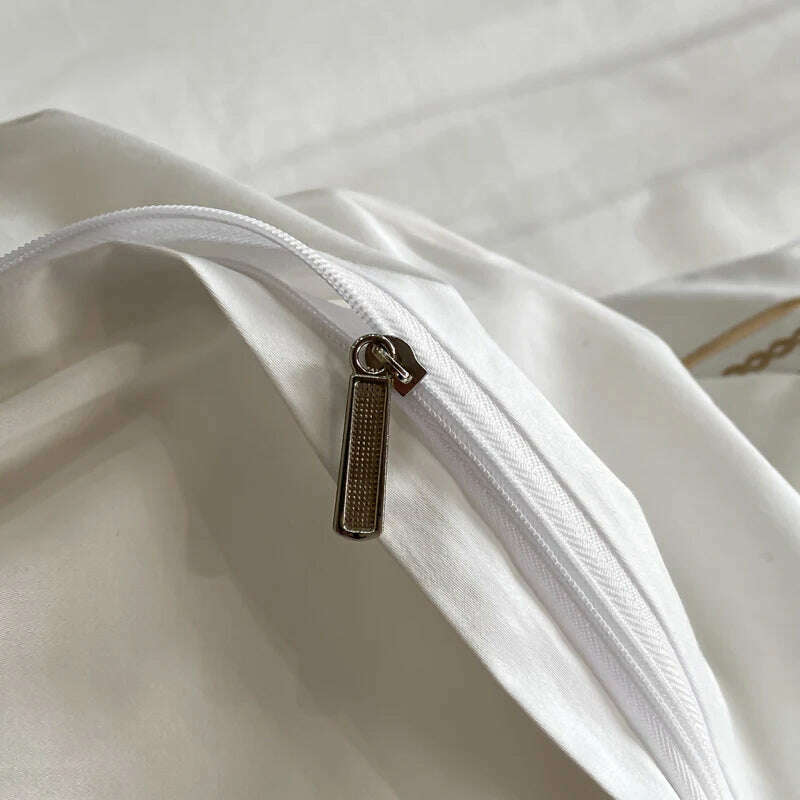 100% Egyptian Cotton Luxury Gold Embroidery Hotel Style Bedding White Grey Duvet Cover Set Fitted Sheet Bed Sheet Pillowcases - KIMLUD