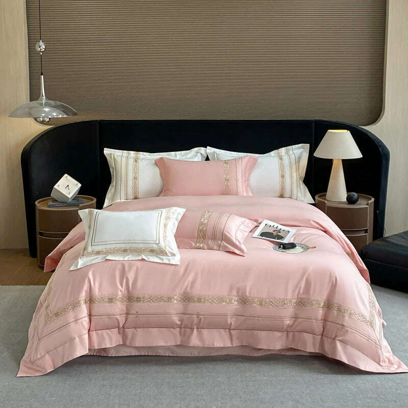 100% Egyptian Cotton Luxury Gold Embroidery Hotel Style Bedding White Grey Duvet Cover Set Fitted Sheet Bed Sheet Pillowcases - KIMLUD