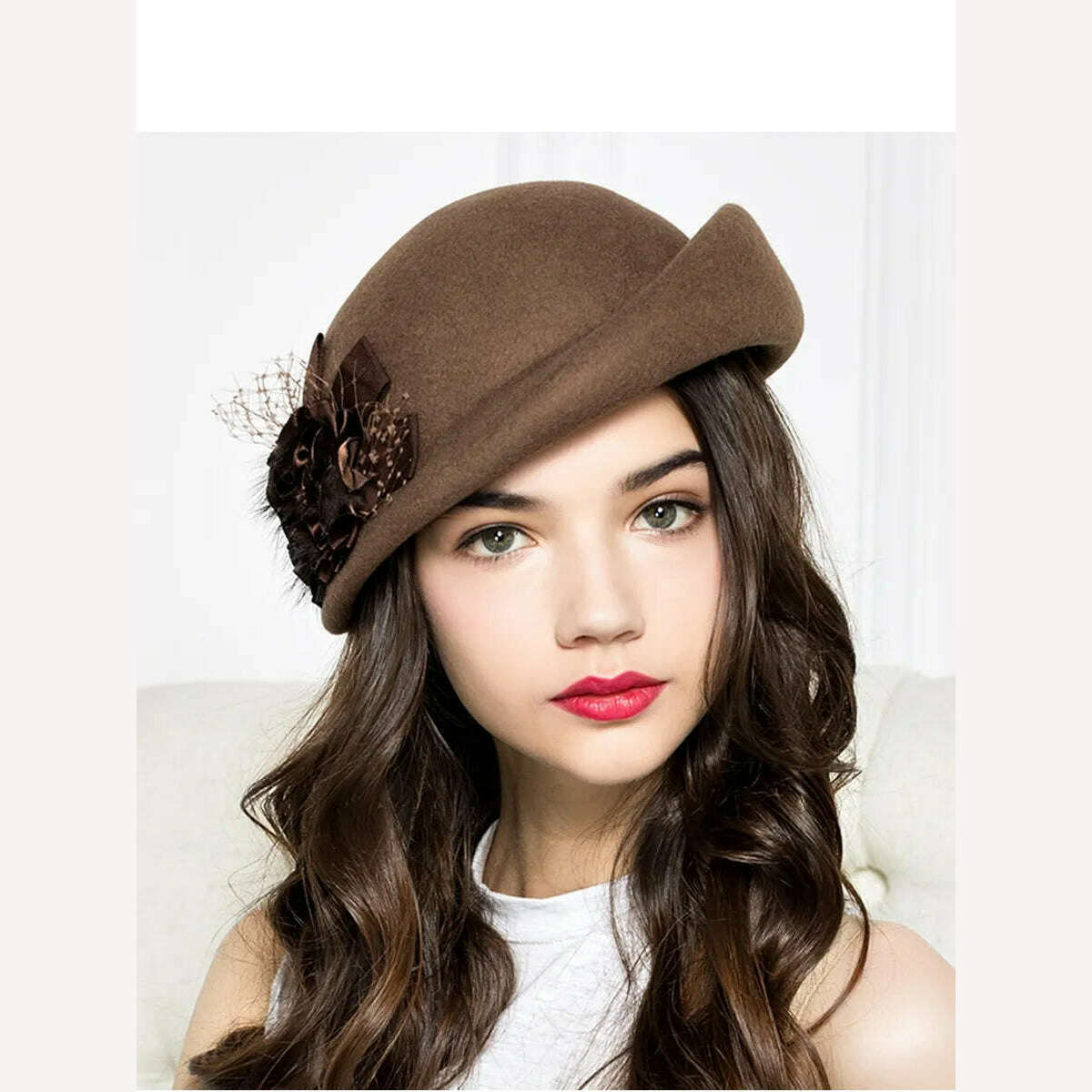 KIMLUD, 100% Wool Felt Berets Women Autumn And Winter Party Gauze Flower Formal Hat Banquet Grace Woolen Hats, KIMLUD Womens Clothes