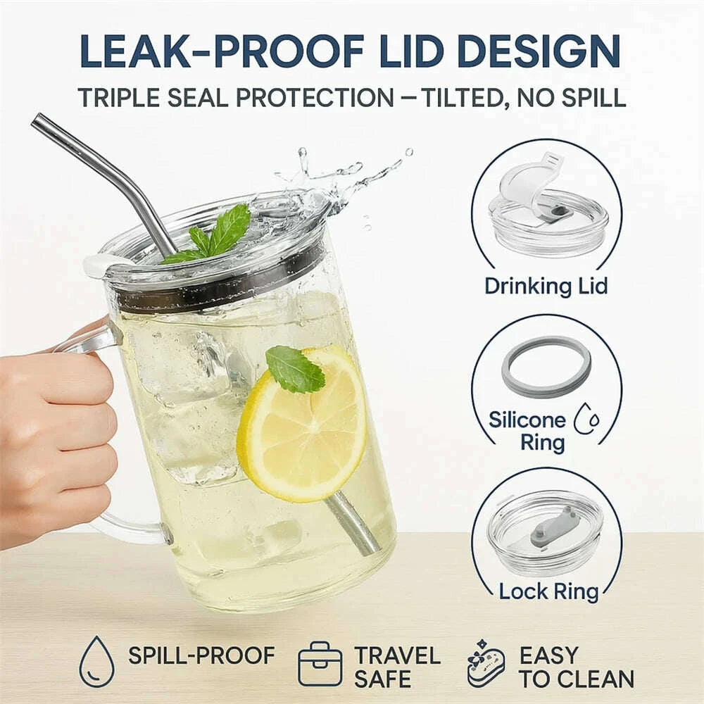 1000ML Glass Tumbler with Straw and Lid Reusable Iced Coffee Tumbler for Hot & Cold Drinks Smoothies, Tea, Juice, Office, Car