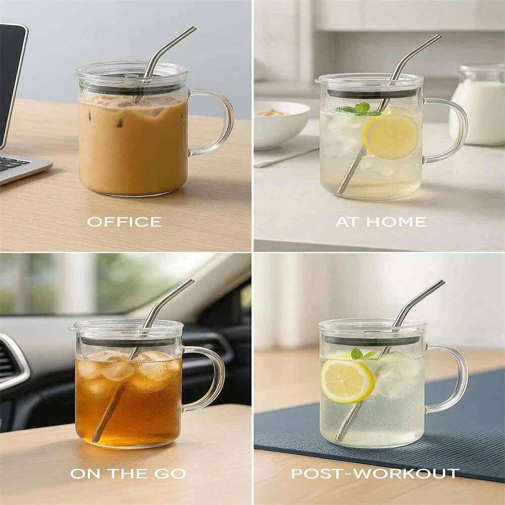 1000ML Glass Tumbler with Straw and Lid Reusable Iced Coffee Tumbler for Hot & Cold Drinks Smoothies, Tea, Juice, Office, Car