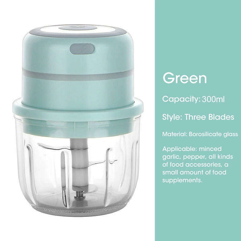 100/300mL Mini Electric Garlic Chopper USB Charging Ginger Masher Machine Sturdy Durable Chili Vegetable Crusher Kitchen Tool - KIMLUD