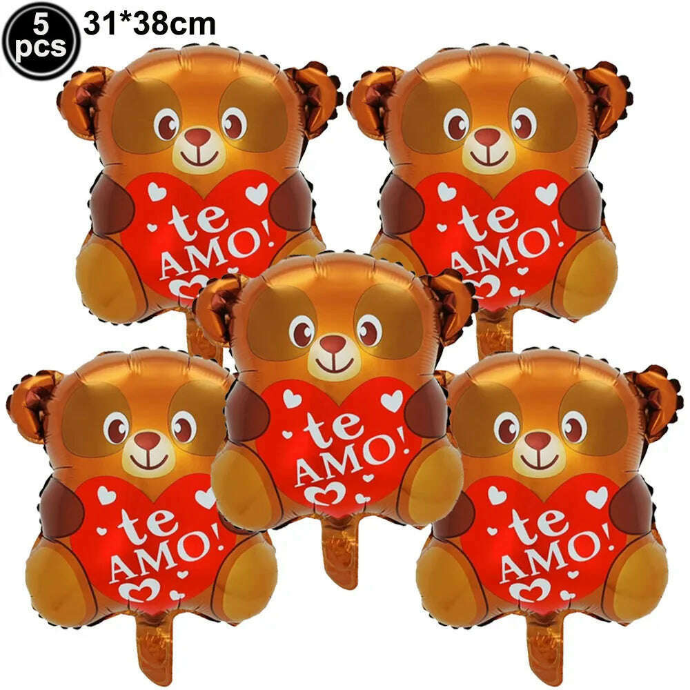 100cm Teddy Bear Standing Balloon Valentine Banner For Valentine's Day Decorations I Love You Foil Balloon, Chocolate / as picture, KIMLUD Women's Clothes