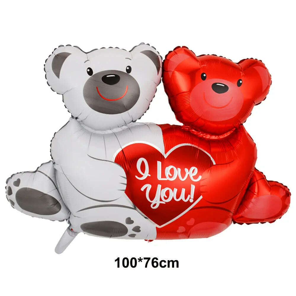 KIMLUD, 100cm Teddy Bear Standing Balloon Valentine Banner For Valentine's Day Decorations I Love You Foil Balloon, Red / as picture, KIMLUD Women's Clothes