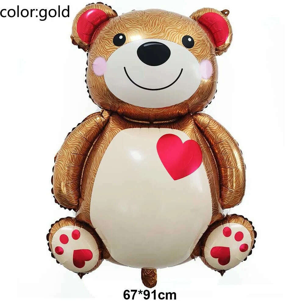 100cm Teddy Bear Standing Balloon Valentine Banner For Valentine's Day Decorations I Love You Foil Balloon, Pinkish Grey / as picture, KIMLUD Women's Clothes