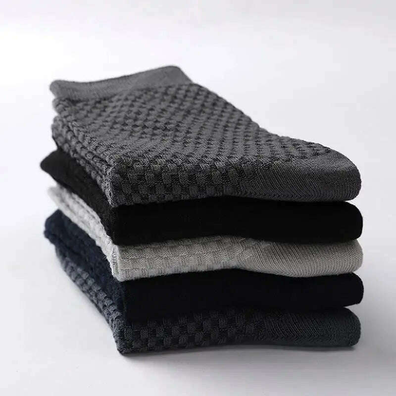 10Pairs Mens Bamboo Fiber Socks Casual Business Socks Anti-Bacterial Deodorant Breathable Cotton Sock for Men Middle Tube Socks - KIMLUD