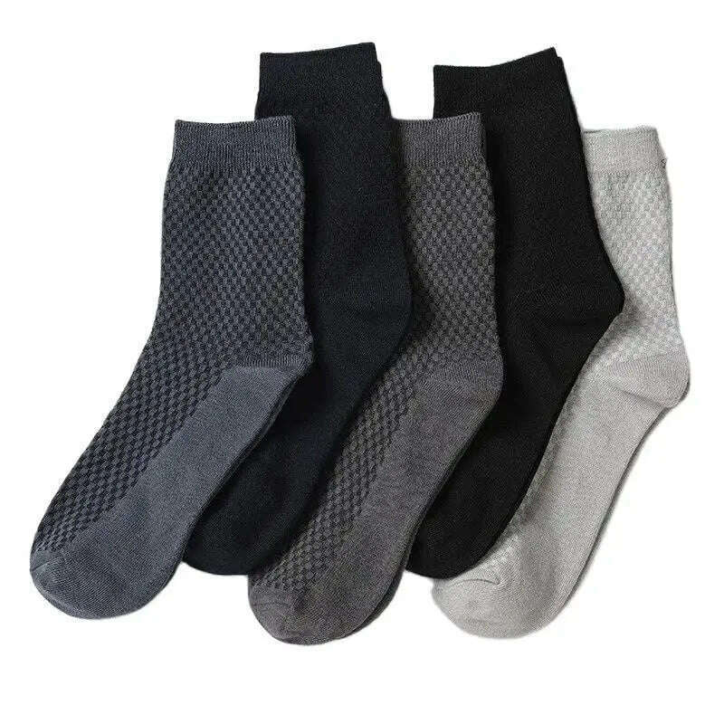 10Pairs Mens Bamboo Fiber Socks Casual Business Socks Anti-Bacterial Deodorant Breathable Cotton Sock for Men Middle Tube Socks - KIMLUD