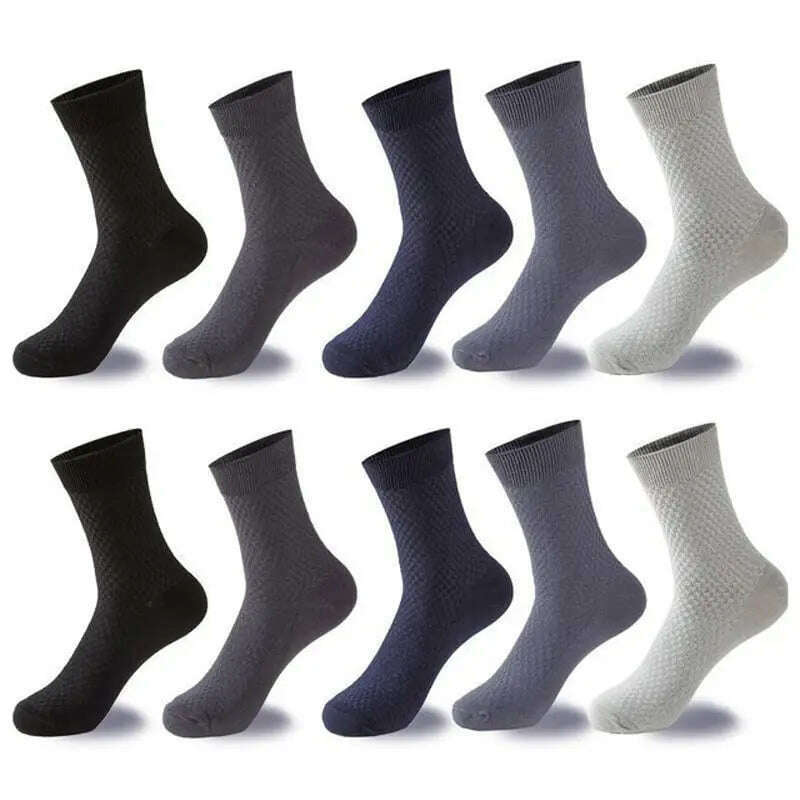 10Pairs Mens Bamboo Fiber Socks Casual Business Socks Anti-Bacterial Deodorant Breathable Cotton Sock for Men Middle Tube Socks - KIMLUD