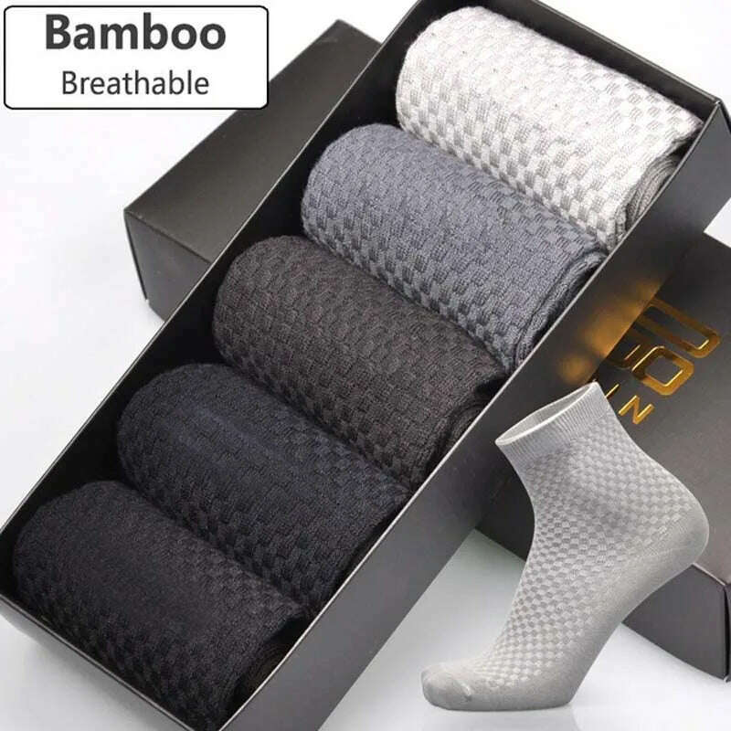 10Pairs Mens Bamboo Fiber Socks Casual Business Socks Anti-Bacterial Deodorant Breathable Cotton Sock for Men Middle Tube Socks - KIMLUD