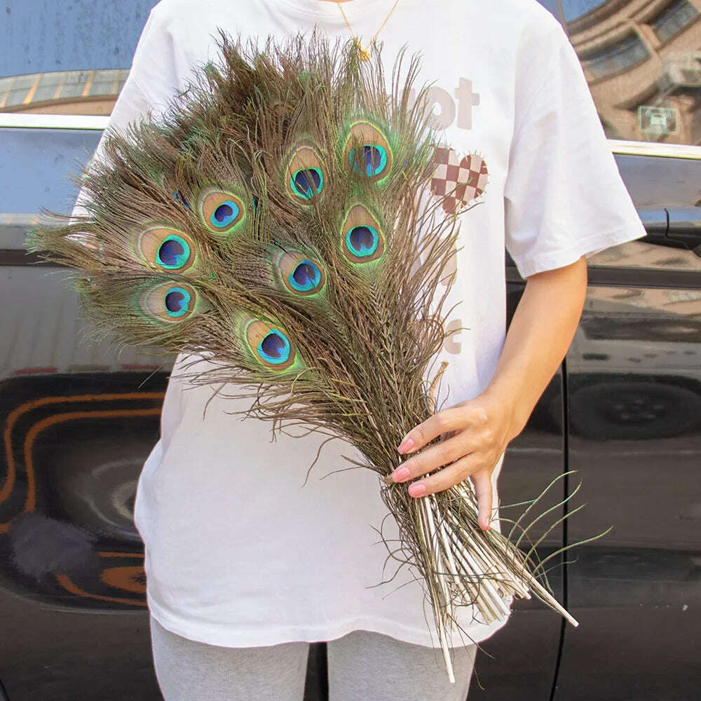 10PCS Real Peacock Feather 25-50cm for DIY Craft Jewelry Vase Table Decor Plume stage perform Wedding clothing Dress Accessories - KIMLUD