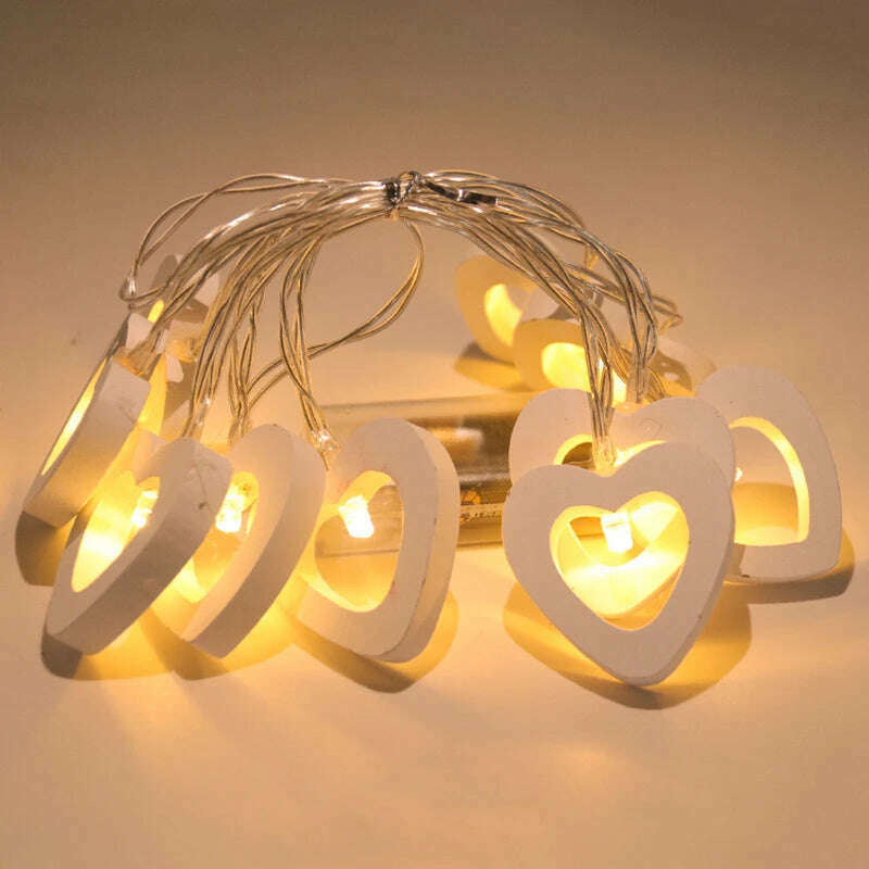 KIMLUD, 10pcs Valentine's Day Wooden Heart String Lights Fairy Light Hanging Lamp Valentines Wedding Birthday party room Decoration, KIMLUD Women's Clothes