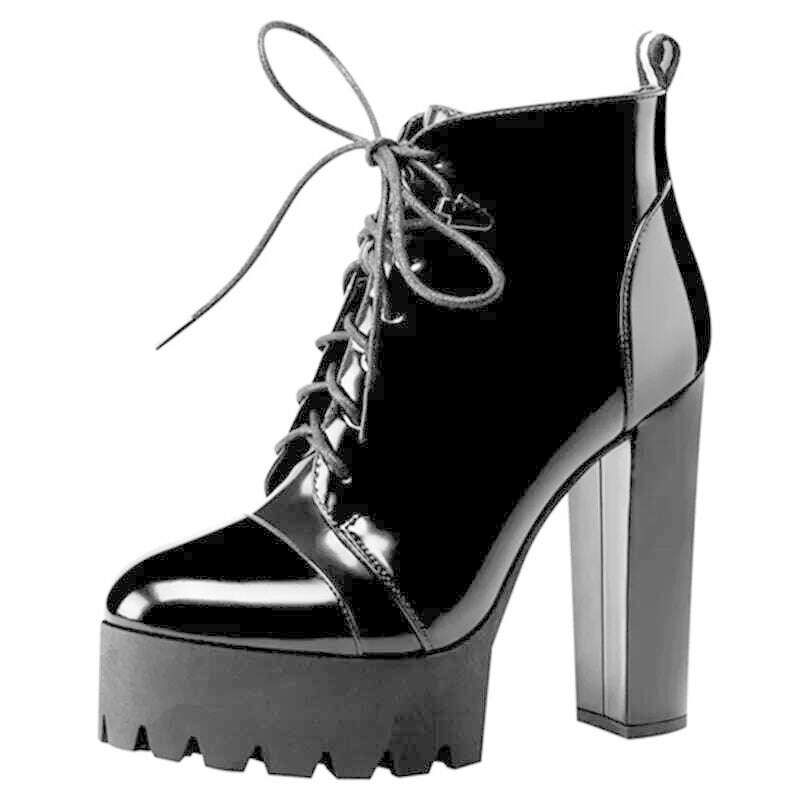 KIMLUD, 11.5Cm Super High Heels Women Boots Platform Cross-tied Chunky Heel Shoes for Famale Round Toe Solid Black Rome Motorcycle Boots, KIMLUD Womens ClothesKIMLUD, 11.5Cm Super High Heels Women Boots Platform Cross-tied Chunky Heel Shoes for Famale Round Toe Solid Black Rome Motorcycle Boots, black / 35, KIMLUD APPAREL - Womens Clothes