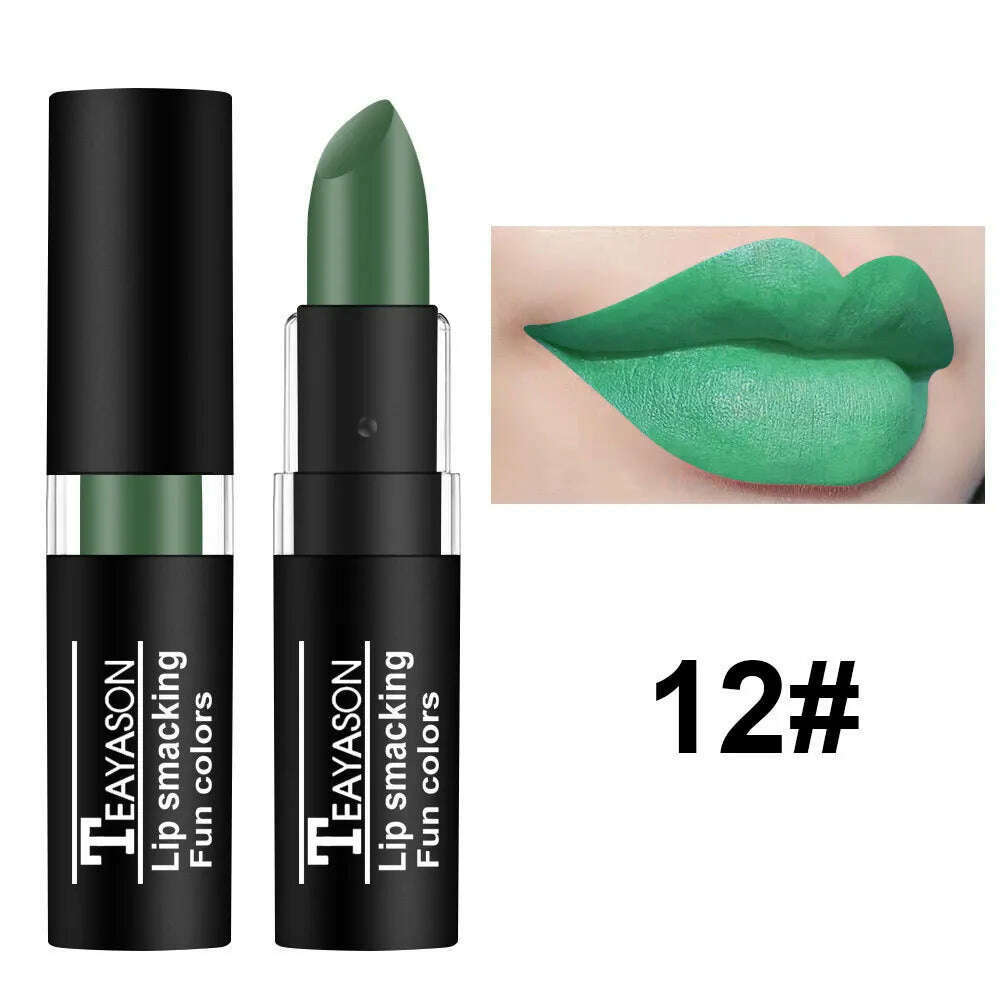 KIMLUD, 12 Color Sexy Red Matte Lipstick Nude Velvet Lip White Black Green Waterproof Long-Lasting Lip Stick Makeup Creative Lips Makeup, 12 / CHINA, KIMLUD Womens Clothes