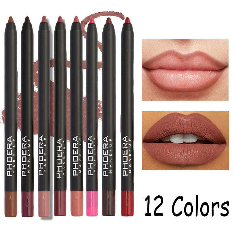 KIMLUD, 12 Colors Matte Brown Lip Liner Waterproof Long Lasting Moisturizing Sexy Lip Pencil Women Natural Lipstick Makeup Lip Cosmetics, KIMLUD Women's Clothes