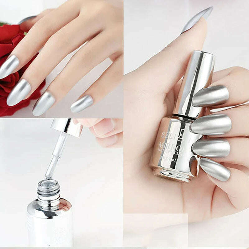 12 Colors Mirror Polish Long-lasting Quick-drying Metallic Silver Purple Rose Gold Nail Polish Is Not Peelable Nails Gel Varnish - KIMLUD