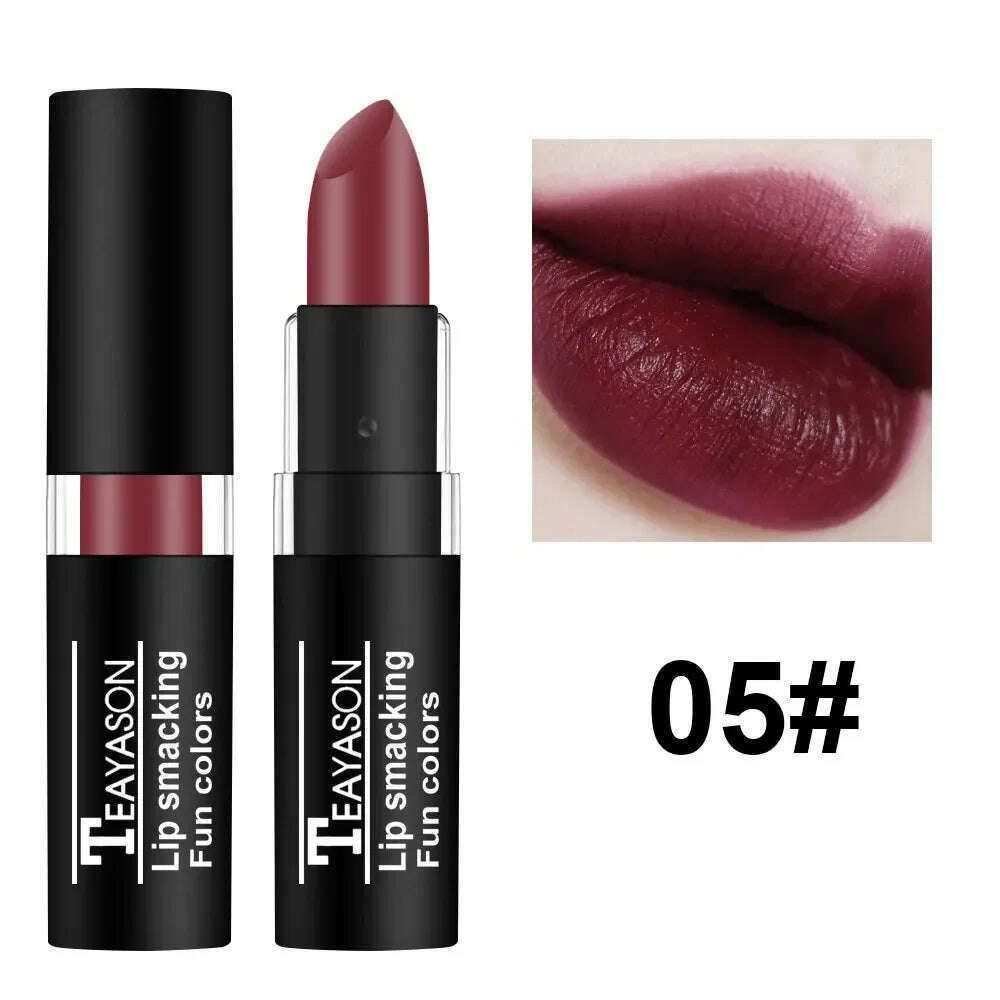 KIMLUD, 12 Colors Nude Matte Lipsticks Waterproof Long Lasting Non-stick Cup Sexy Nude Brown Red Black Velvet Lipstick Makeup Cosmetics, 05, KIMLUD Womens Clothes