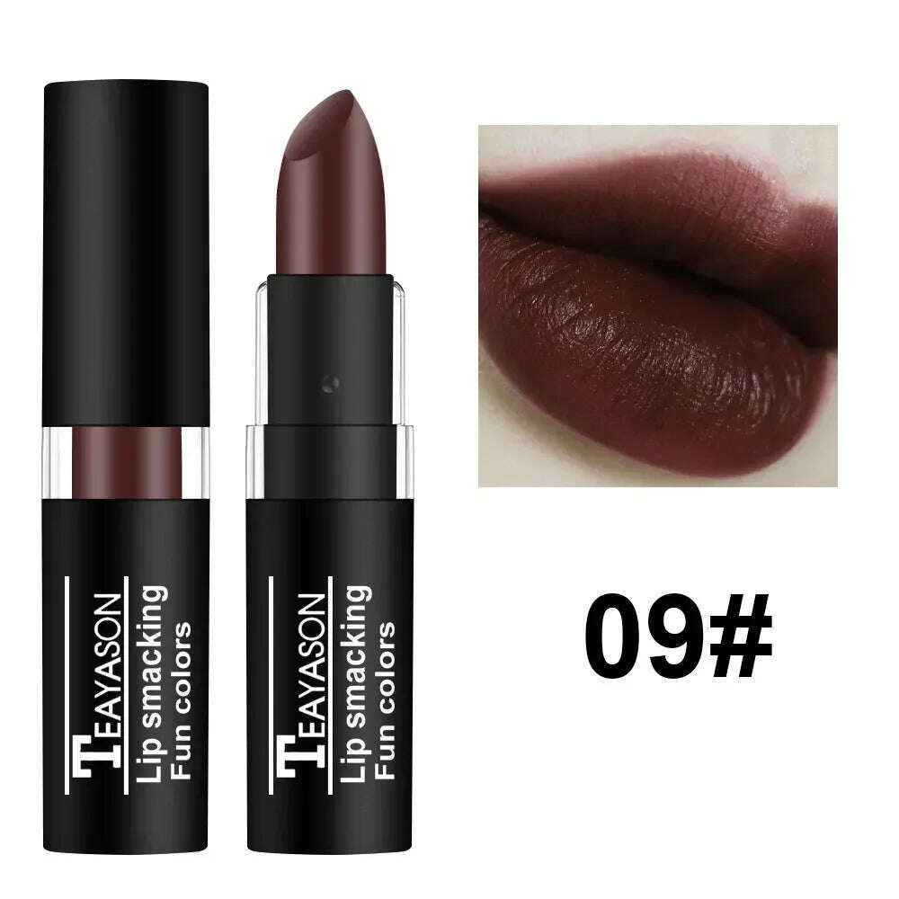 KIMLUD, 12 Colors Nude Matte Lipsticks Waterproof Long Lasting Non-stick Cup Sexy Nude Brown Red Black Velvet Lipstick Makeup Cosmetics, 09, KIMLUD Womens Clothes
