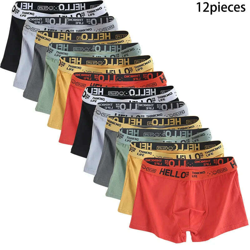 12 pieces Mens Underwear Men Cotton Underpants Male Pure Men Panties Shorts Breathable Boxer Shorts Comfortable soft Plus size - KIMLUD