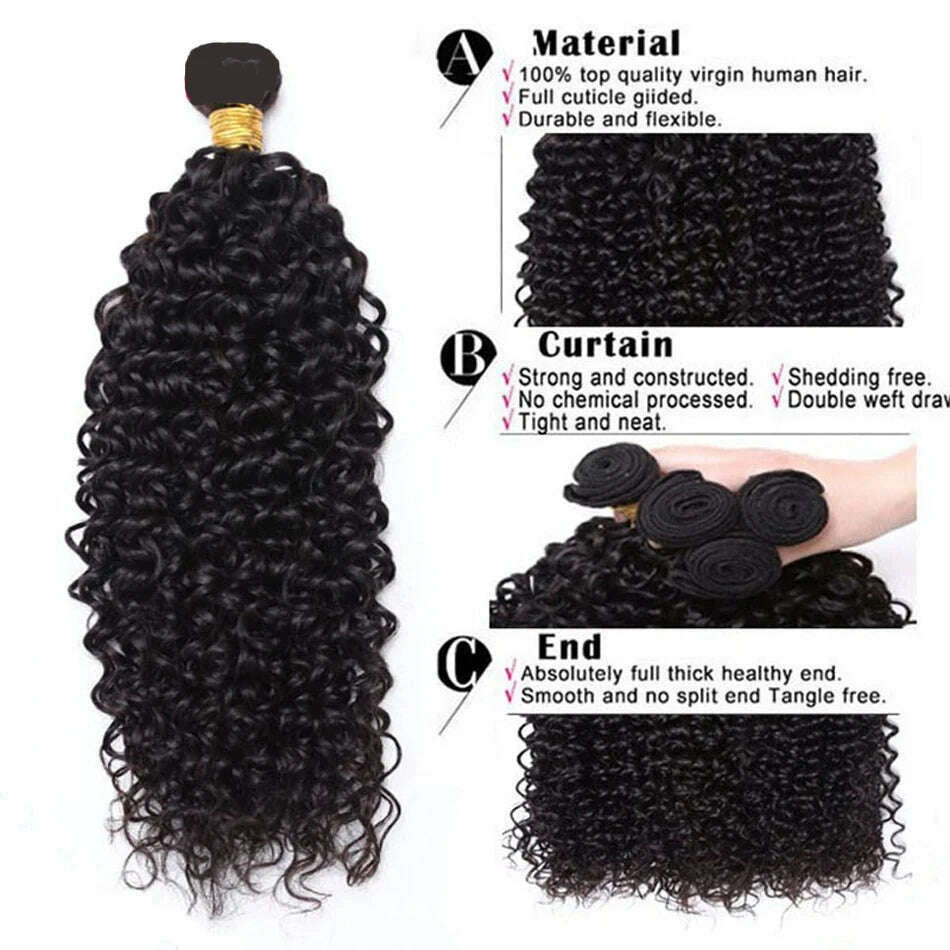 KIMLUD, 12A Brazilian Wet and Wavy Bundles Virgin Human Hair Weave 4 Bundle Deals Afro Kinky Curly Hair Extension Cheveux Humain Bundles, KIMLUD Womens Clothes