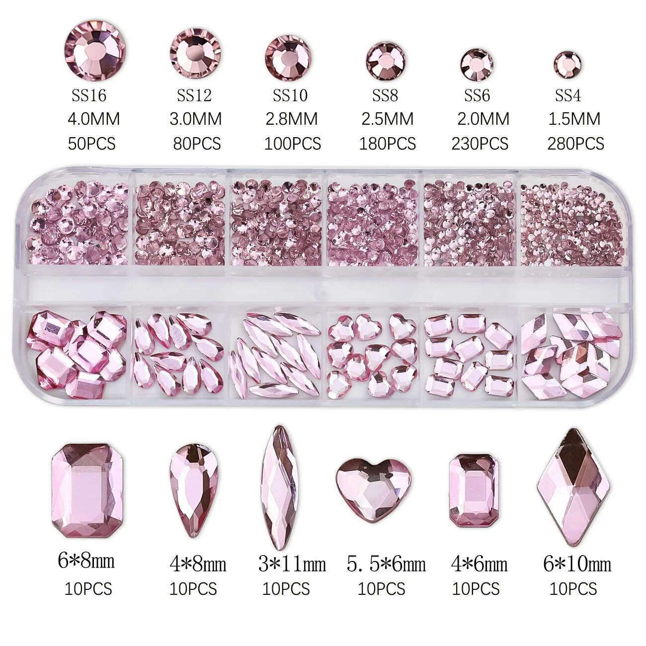 12Grids Pink Mixed Nail Rhinestones Luxury Nail Charms Glitter Crystal Jewelry Gems Nail Art Decoration Manicure Rhinestones R#Q - KIMLUD