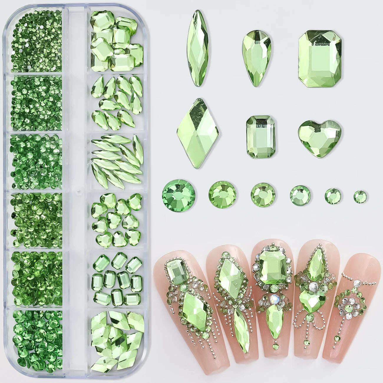 12Grids Pink Mixed Nail Rhinestones Luxury Nail Charms Glitter Crystal Jewelry Gems Nail Art Decoration Manicure Rhinestones R#Q - KIMLUD