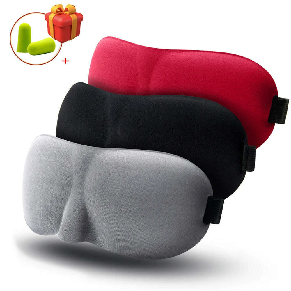 KIMLUD, 1/3 Pcs Sleep Mask Blindfold Sleeping Aid 3D Soft Memory Foam Eye mask for Sleeping Travel Blockout Light Slaapmasker Eye Cover, Red-Black-Gray, KIMLUD Womens Clothes