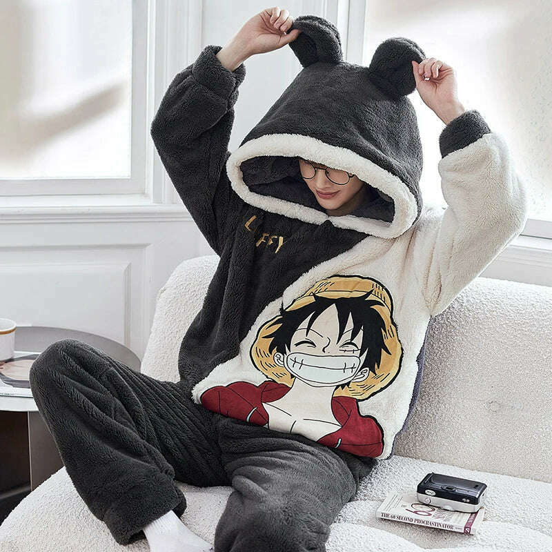 KIMLUD, 13 Style Warm Thick Flannel Plush Winter Couple Pajama Sets Long Sleeve Female Male Pyjamas Lover Clothing Sweet Cartoon Hoodies, 9358 / Women M (Asian), KIMLUD APPAREL - Womens Clothes