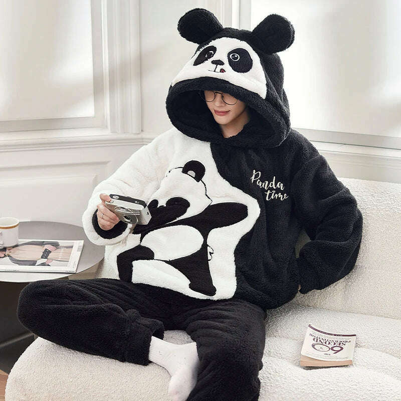 KIMLUD, 13 Style Warm Thick Flannel Plush Winter Couple Pajama Sets Long Sleeve Female Male Pyjamas Lover Clothing Sweet Cartoon Hoodies, 9398 / Women M (Asian), KIMLUD APPAREL - Womens Clothes