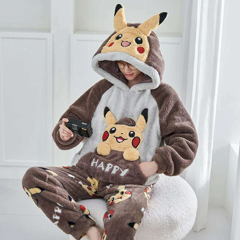 KIMLUD, 13 Style Warm Thick Flannel Plush Winter Couple Pajama Sets Long Sleeve Female Male Pyjamas Lover Clothing Sweet Cartoon Hoodies, KIMLUD Womens Clothes
