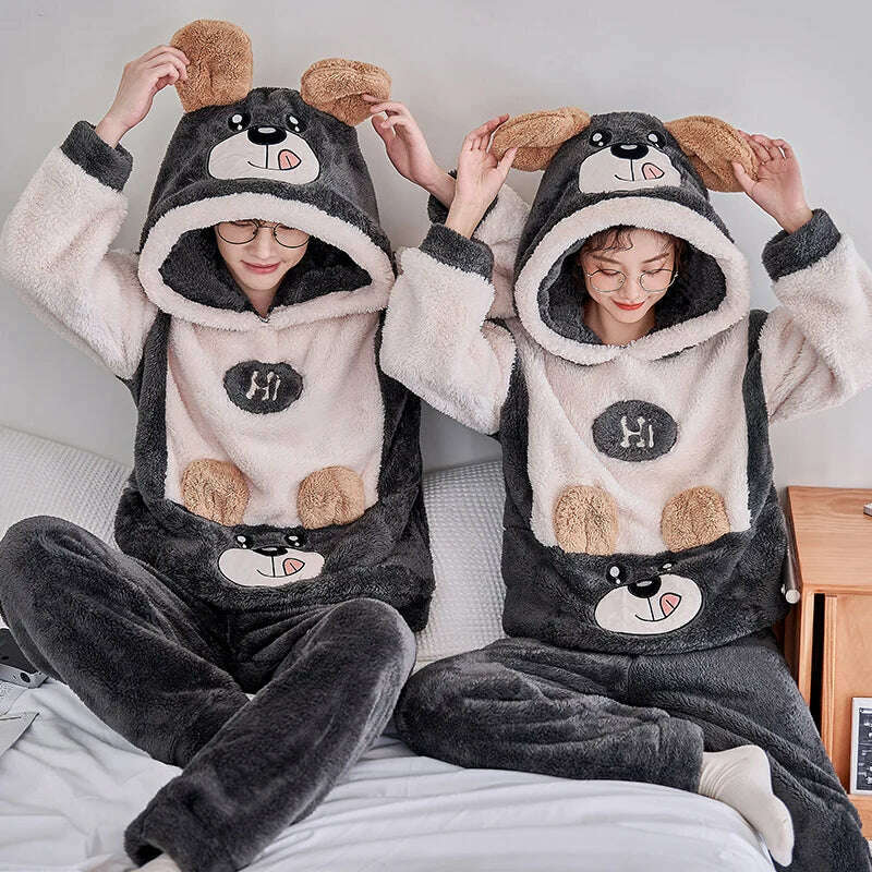 KIMLUD, 13 Style Warm Thick Flannel Plush Winter Couple Pajama Sets Long Sleeve Female Male Pyjamas Lover Clothing Sweet Cartoon Hoodies, 9248 / Women M (Asian), KIMLUD APPAREL - Womens Clothes